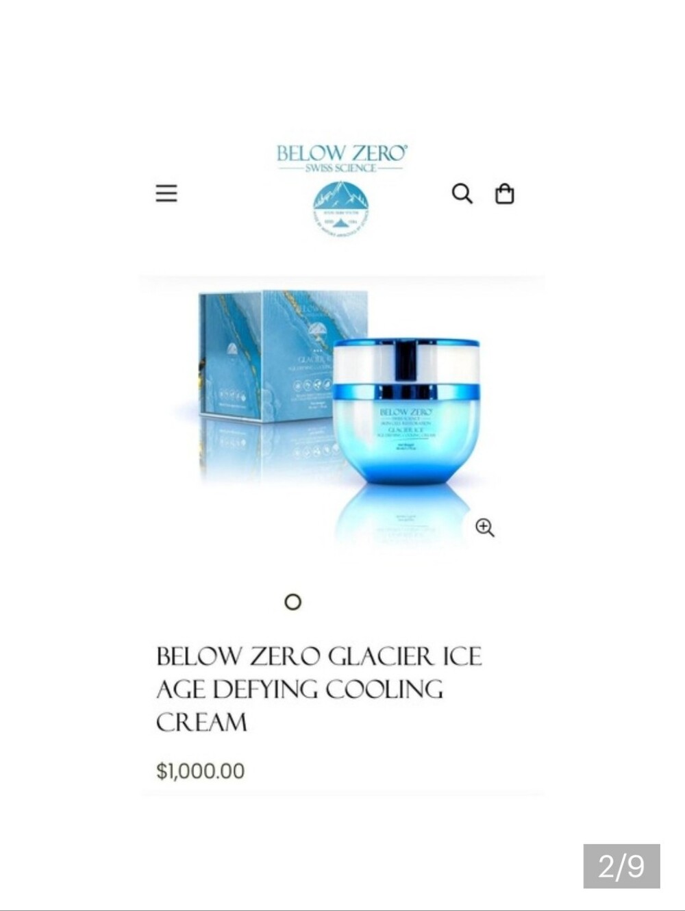 Below Zero Swiss Science Glacier‎ Ice Age Defying Cooling Cream $1000 Sealed